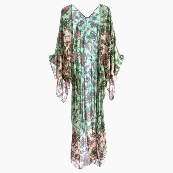 Shiraleah Chicago Mint Barbarossa Kimono Cover Up Womens OS Floral Bohemian - Picture 4 of 11